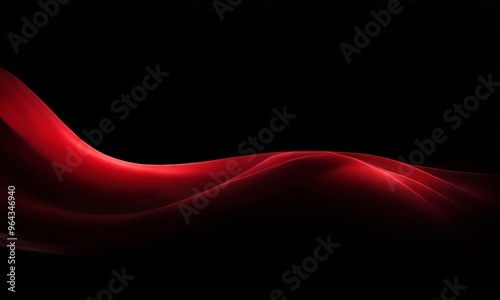 dynamic wave-like pattern in a deep red hue, set against a stark black background. The wave's crest is curved, creating a sense of movement and fluidity. The image does not
