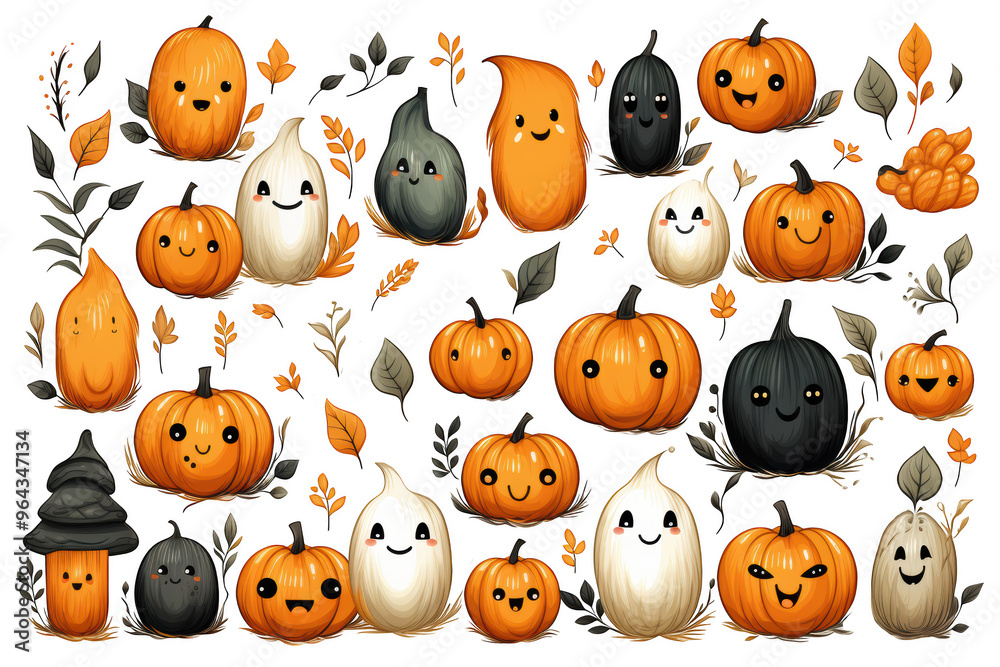 Fototapeta premium Collection clipart mignonne pour halloween sur fond transparent