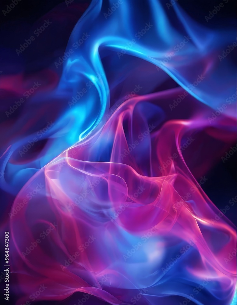 Fototapeta premium vibrant abstract composition of swirling, multicolored smoke or vapor, with hues of blue, pink, and purple, creating a dynamic and visual effect.