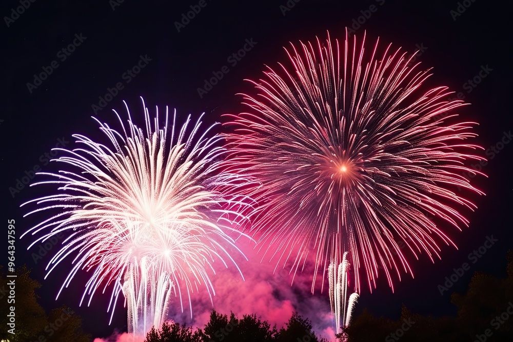 Stunning Fireworks Display Illuminating the Night Sky Under the Moon Stunning Fireworks Display Illuminating the Night Sky Under the Moon