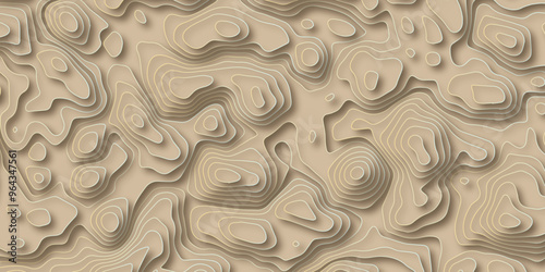 Topography relief 3d papercut background. Geometric layered wavy line Brown color background. Multi layer cutout pattern. Drop shadowed contour map texture.