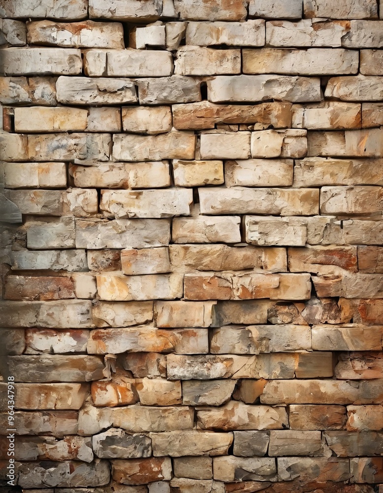 Fototapeta premium a close-up view of a brick wall, with the bricks arranged in a staggered pattern and displaying a range of colors from light to dark.