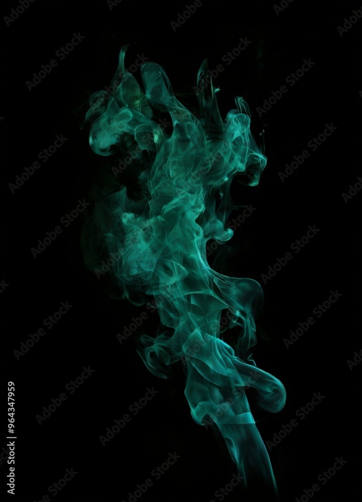 Green smoke swirls against a black background, creating an ethereal and mysterious visual effect. Green smoke swirls against a black background, creating an ethereal and mysterious visual effect.