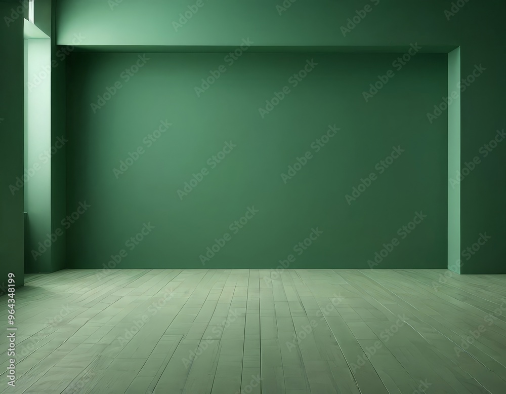 a minimalist interior design with a green wall and a wooden floor. a minimalist interior design with a green wall and a wooden floor.