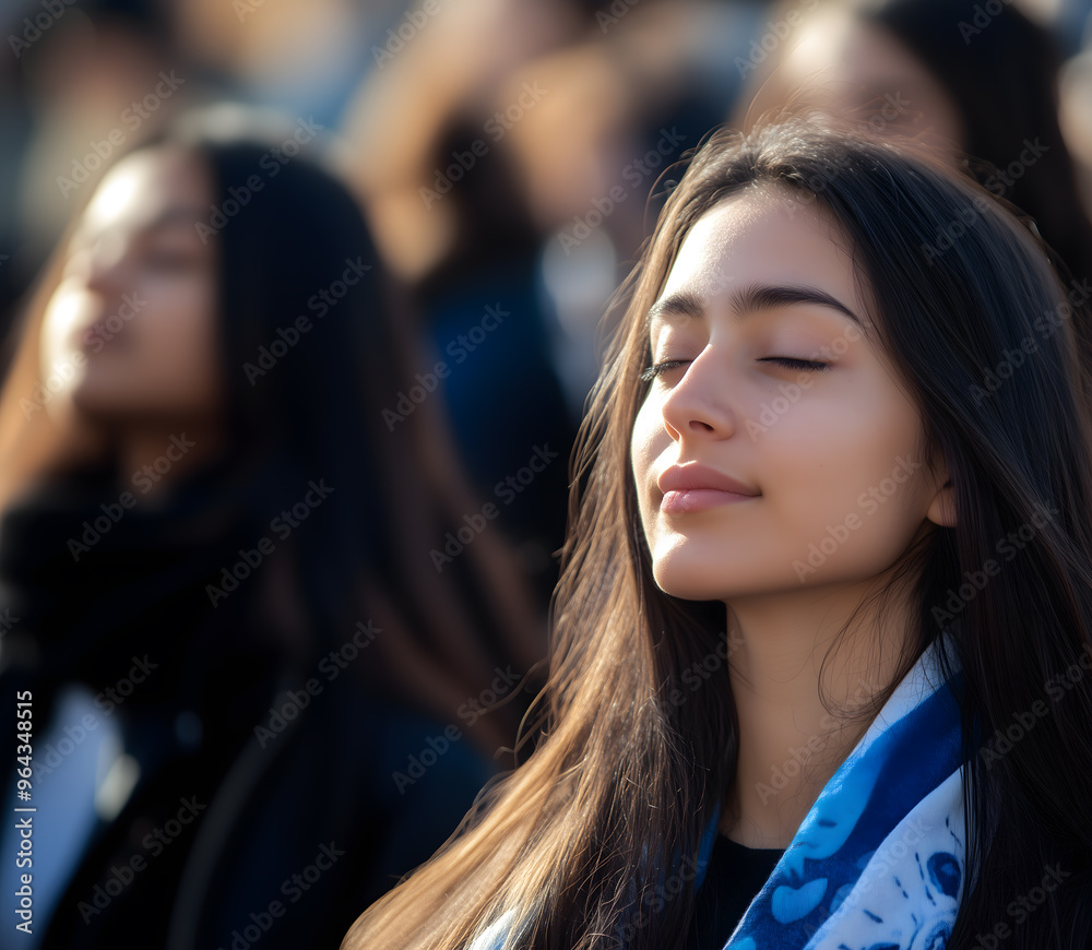 A profile photo of an attractive young woman with long dark hair, wearing a blue and white scarf that symbolizes the flag of her small town. She is at some kind of community event or public gathering
A profile photo of an attractive young woman with long dark hair, wearing a blue and white scarf that symbolizes the flag of her small town. She is at some kind of community event or public gathering
