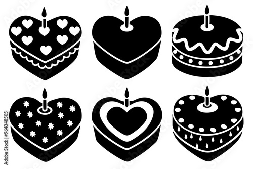 A heart-shaped 6 pcs birthday cakes with different poses decorative frosting