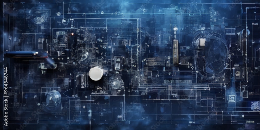 a digital of a complex network of interconnected lines and shapes, resembling a circuit board or a computer code. a digital of a complex network of interconnected lines and shapes, resembling a circuit board or a computer code.