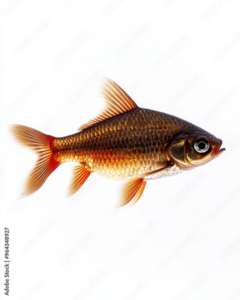 the Java Barb fish, portrait view, white copy space on right, Isolated on white Background the Java Barb fish, portrait view, white copy space on right, Isolated on white Background