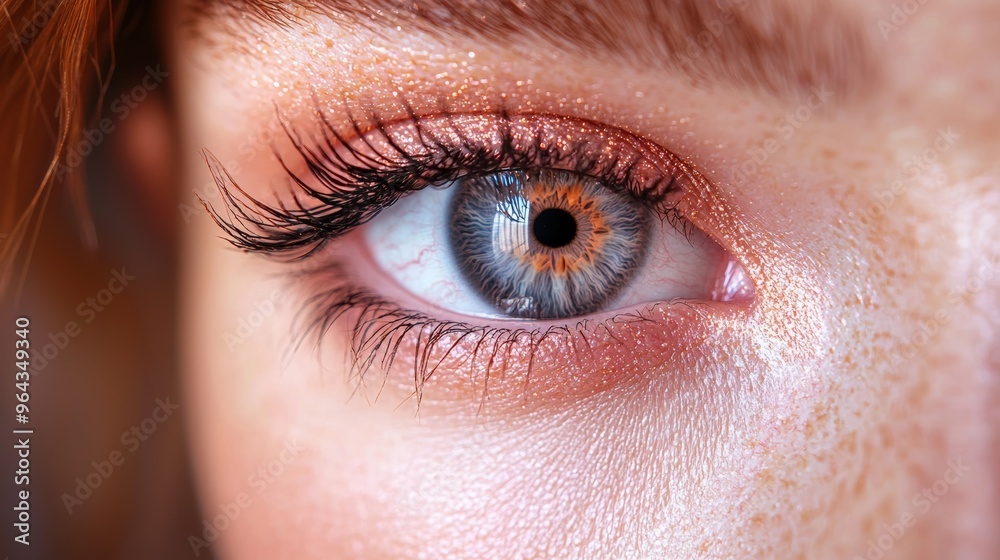 Close-up of a vibrant blue eye showcasing detailed eyelashes and unique coloration in the iris during natural lighting Close-up of a vibrant blue eye showcasing detailed eyelashes and unique coloration in the iris during natural lighting