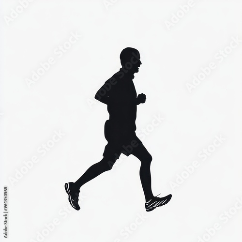 Silhouette of a jogging person running in motion against a clear background photo