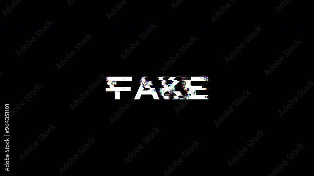 Looped Fake text typography animation 4k video with glitch effect isolated on black background.