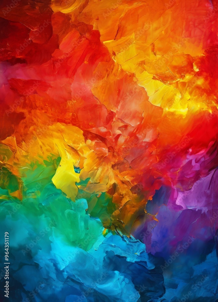 Fototapeta premium an abstract painting featuring a vibrant mix of colors, including red, orange, yellow, green, blue, and purple, creating a dynamic and energetic composition.