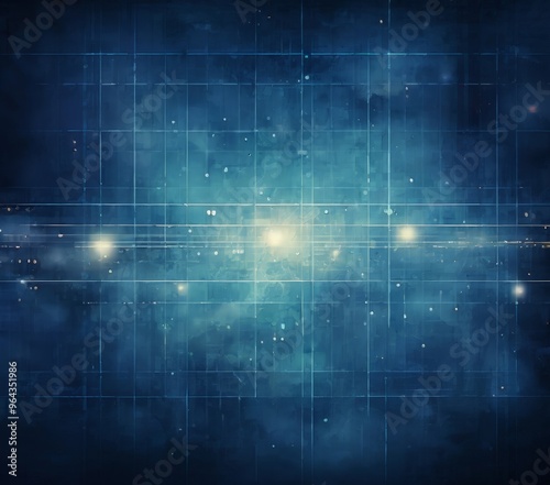 digital illustration of a starry night sky, with a grid-like pattern of blue and white lines and dots. The background is dark blue, and the stars are scattered throughout the