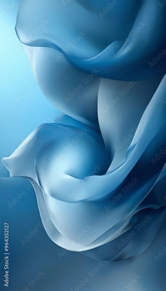 Obraz premium close-up view of a flowing, blue fabric with a soft, ethereal quality. The fabric appears to be made of a material that resembles silk or chiffon, with a gradient effect
