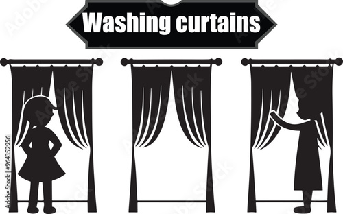 Washing Curtains Modern Black Silhouette Design Elements
