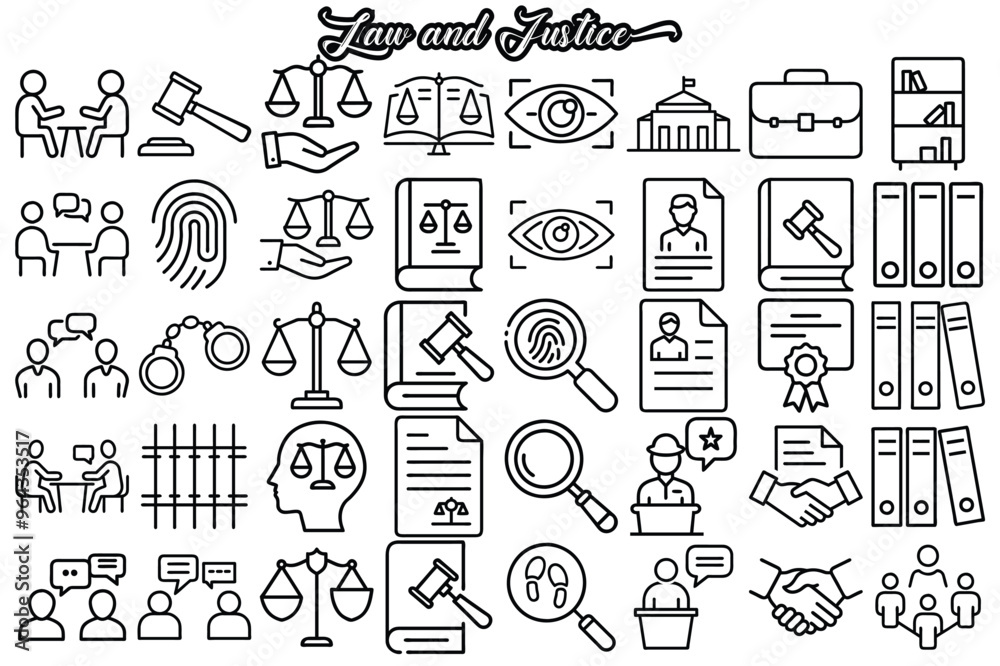 Minimalist Law and Justice Icon Pack for Legal Services, Court, and Crime Prevention – Perfect for Legal Presentations and Documents Minimalist Law and Justice Icon Pack for Legal Services, Court, and Crime Prevention – Perfect for Legal Presentations and Documents
