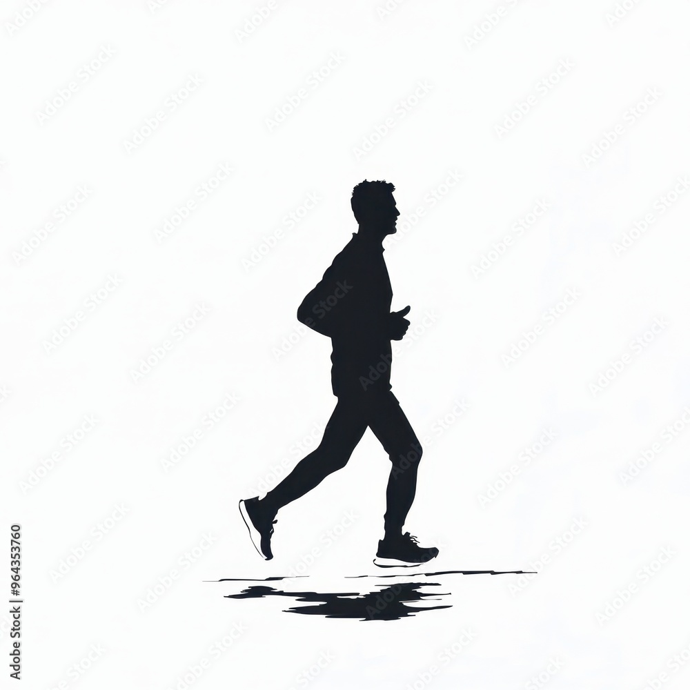 Silhouette of man jogging: minimalist black and white running design Silhouette of man jogging: minimalist black and white running design