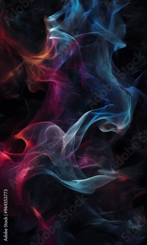 a digital art piece featuring abstract, swirling patterns of blue, red, and orange hues, creating a sense of movement and dynamism.