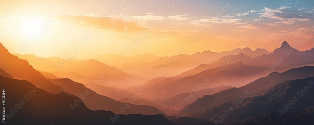 A breathtaking mountain landscape at sunset, with the sun's rays illuminating the mountains in a warm, golden glow. A breathtaking mountain landscape at sunset, with the sun's rays illuminating the mountains in a warm, golden glow.
