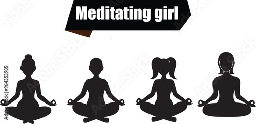 Meditating Girl Outline Silhouette Graphics Collection