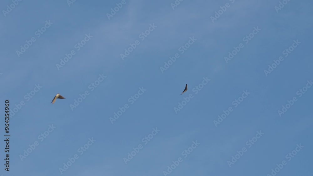 Mehlschwalbe fliegt vor Blauen Himmel Mehlschwalbe fliegt vor Blauen Himmel