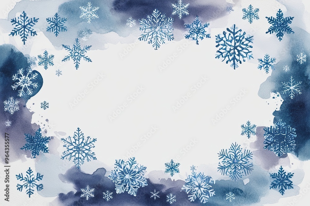 Enchanting Watercolor Patterns with Intricate Snowflakes on a Bright White Field Enchanting Watercolor Patterns with Intricate Snowflakes on a Bright White Field