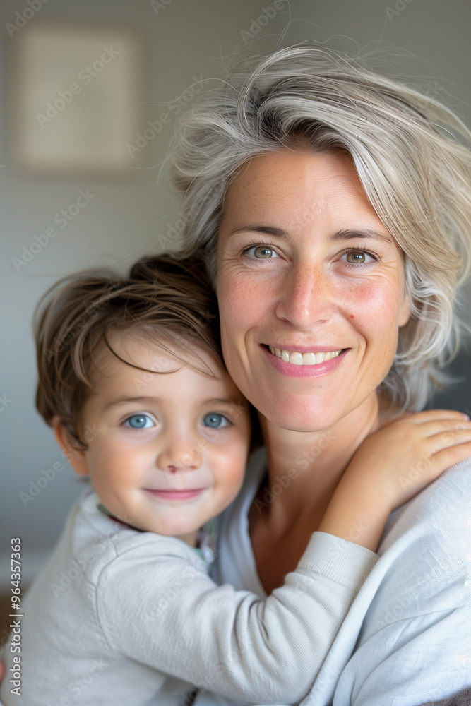 A woman and a child are hugging each other A woman and a child are hugging each other