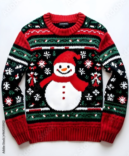 estive Christmas Sweater with Adorable Snowman Design, Perfect for Ugly Sweater Parties, Holiday Celebrations, and Winter Fashion Statement photo