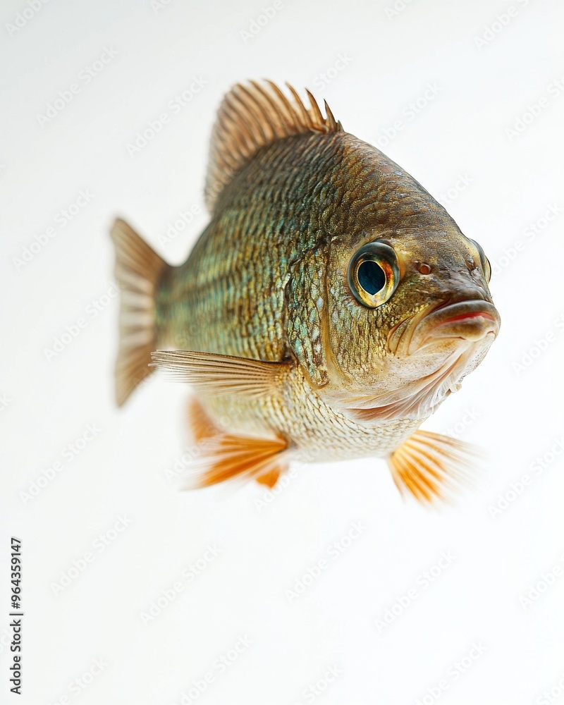 the Mozambique Tilapia , portrait view, white copy space on right, Isolated on white Background