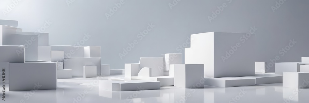 A minimalist cityscape composed of white cubes, with varying heights and angles, set against a light gray background. A minimalist cityscape composed of white cubes, with varying heights and angles, set against a light gray background.