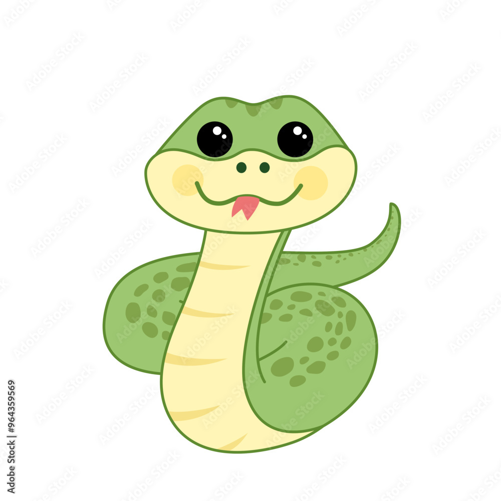 Naklejka premium Smiling snake with tongue hanging out. Cute snake. Cartoon, vector.