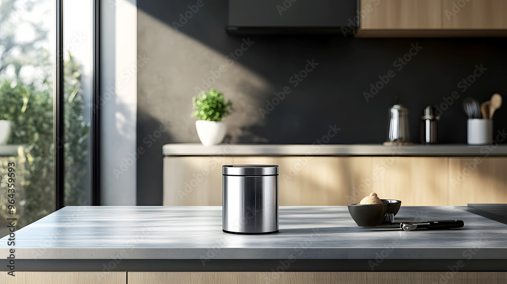 The can sits on a minimalist kitchen counter, with just a few essential cooking tools nearby The can sits on a minimalist kitchen counter, with just a few essential cooking tools nearby