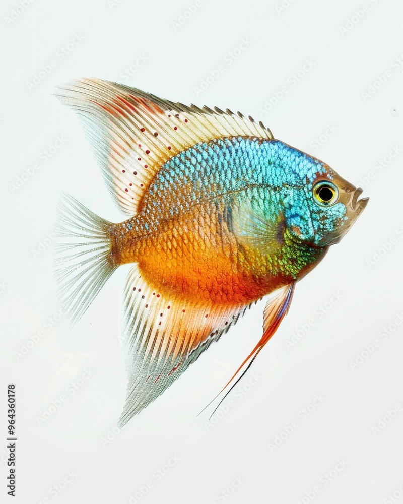 Fototapeta premium the Gourami, portrait view, white copy space on right, Isolated on white Background