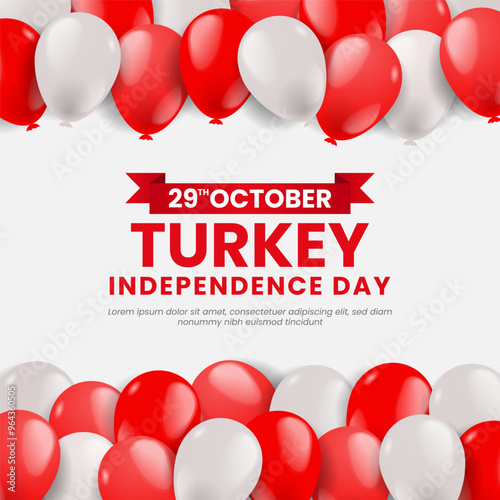 Turkey Independence Day or Republic Day Square Banner Background with Balloons in Turkish National Colors photo