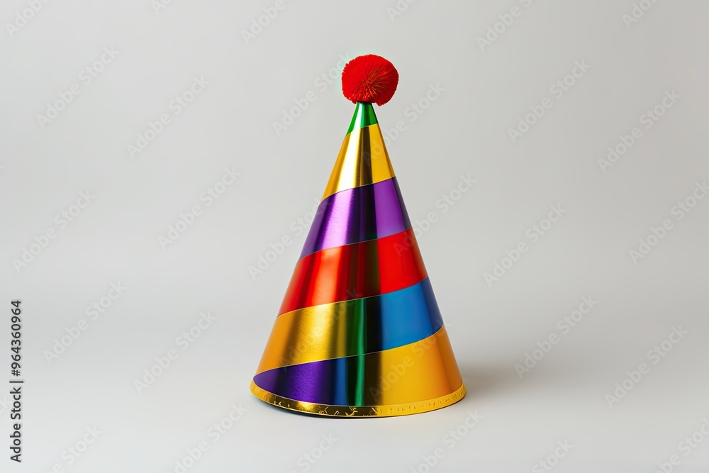 Whimsical Multicolored Party Hat Isolated on Plain Background Whimsical Multicolored Party Hat Isolated on Plain Background