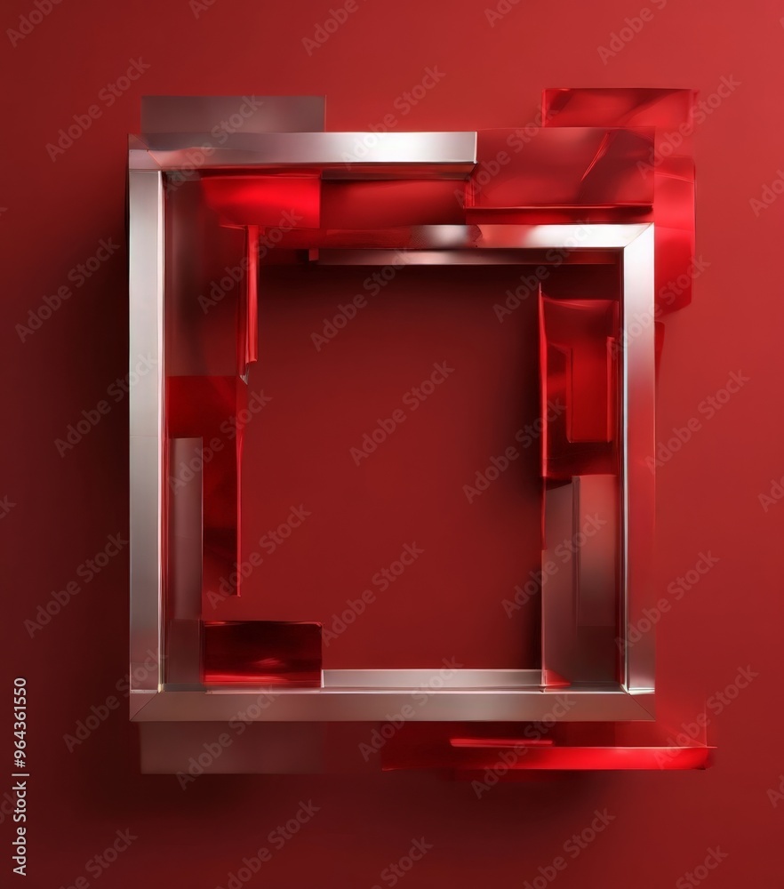a red square frame composed of various red and silver geometric shapes, set against a red background. a red square frame composed of various red and silver geometric shapes, set against a red background.