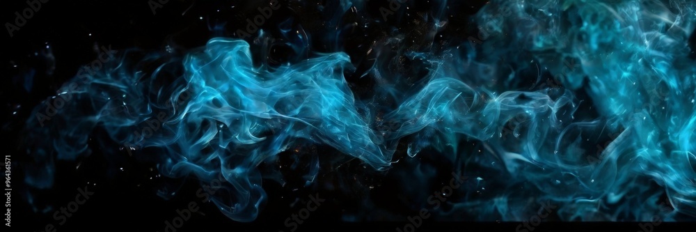 Fototapeta premium swirling, ethereal blue smoke against a dark background, creating a and mysterious visual effect.