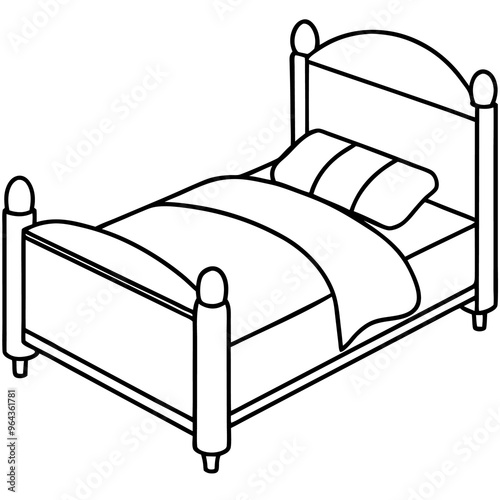 bed outline coloring book page line art illustration digital drawing