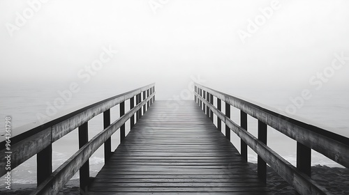 Wooden Pier Leading into a Foggy Sea photo