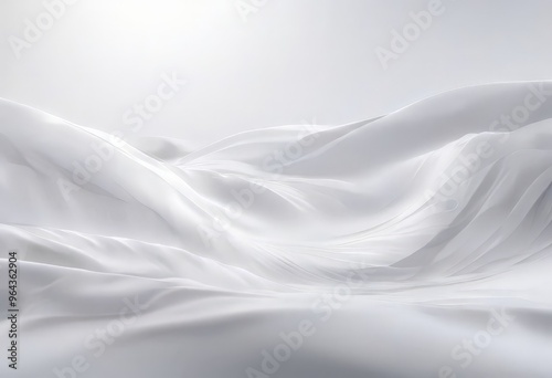 a serene, abstract landscape with a soft, flowing white surface that resembles the undulating waves of a tranquil sea. The background is a light gray color, providing a neutral