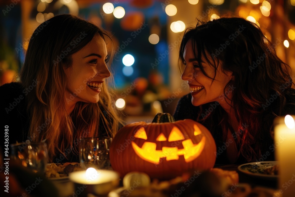 friends eating Halloween dinner in kitchen. ai generated friends eating Halloween dinner in kitchen. ai generated