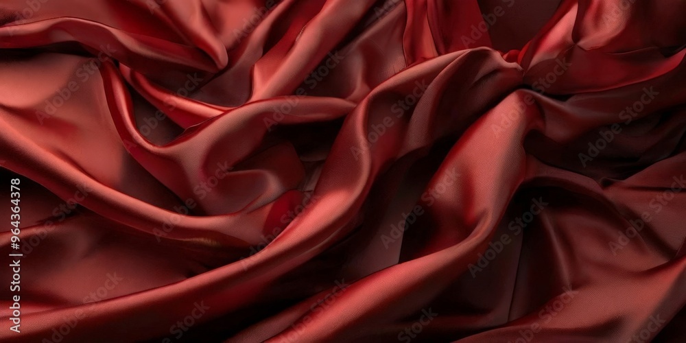 Obraz premium a close-up view of a crumpled, flowing red satin fabric, with the folds and creases creating a sense of movement and texture.