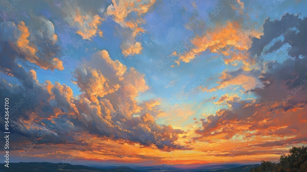 Clouds, sunset, fiery hues. Generative AI Clouds, sunset, fiery hues. Generative AI