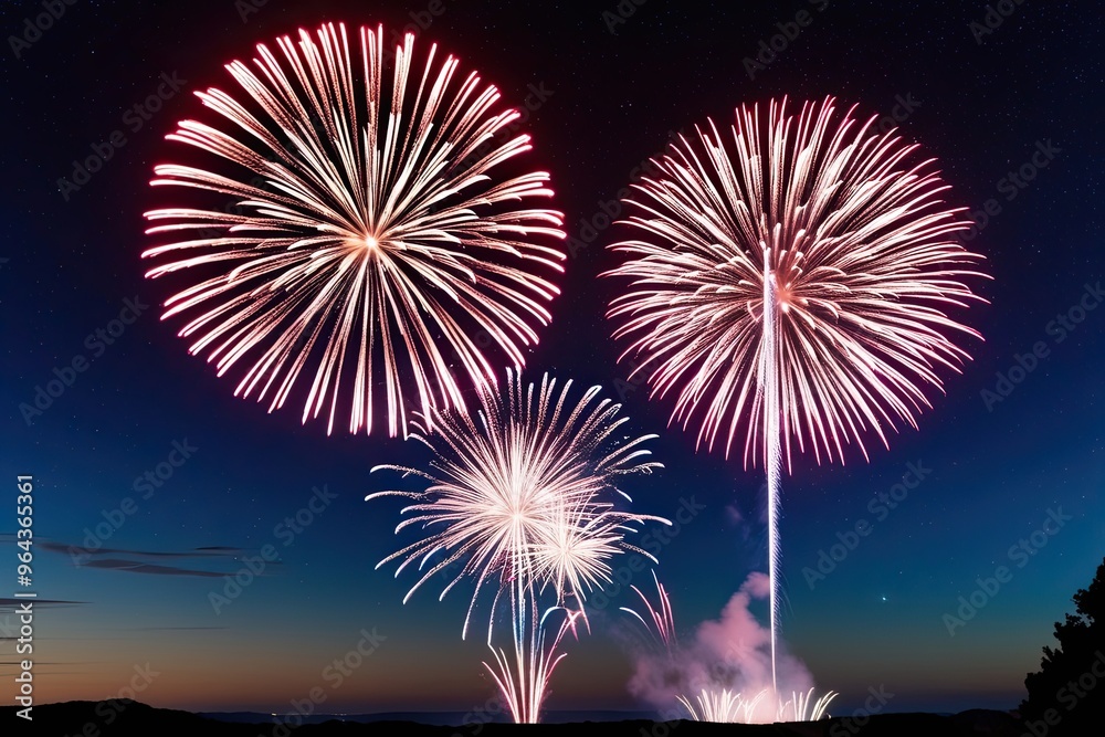 Fototapeta premium Mesmerizing Fireworks Dazzle in a Starry Night Sky