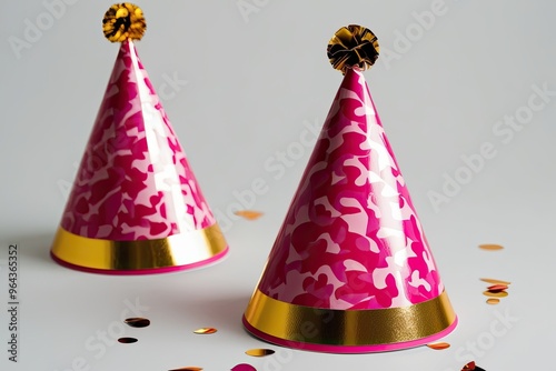 Patterned Pink Birthday Party Hat Isolated Cutout for Celebrations