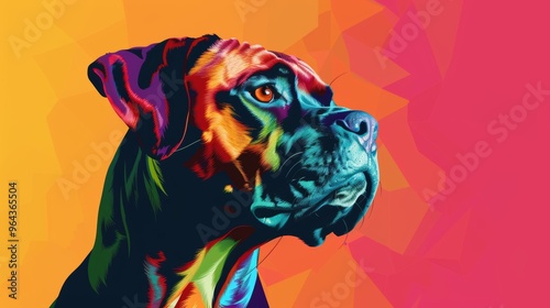 Pop art dog, colorful backdrop, 60s style