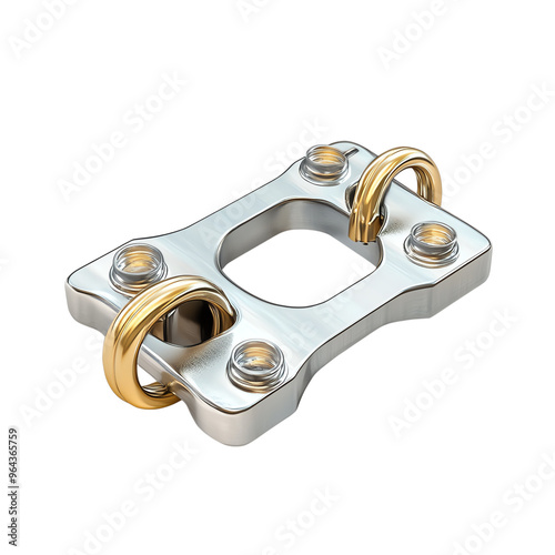 A close-up view of a shiny, metallic connector featuring golden rings and screws, ideal for industrial and mechanical themes.