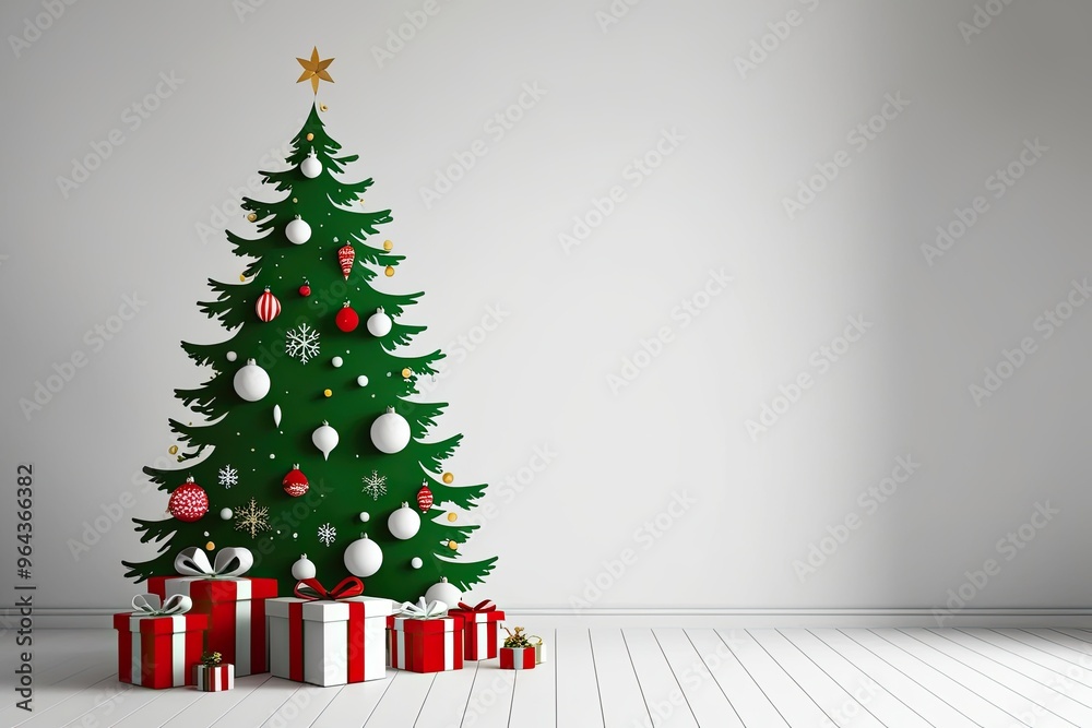 Stylish Minimalist Christmas Tree Design in a Pure White Background