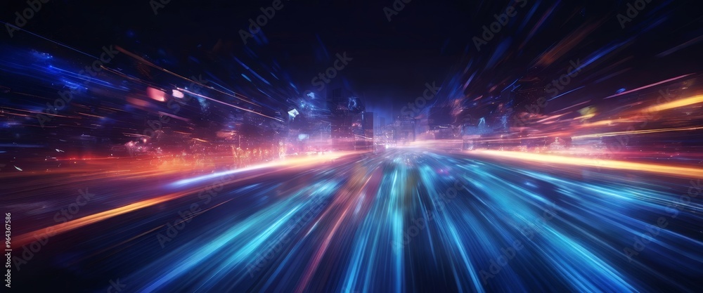a cityscape at night, with a vibrant display of colorful lights and streaks of light emanating from the buildings, creating a sense of motion and energy. a cityscape at night, with a vibrant display of colorful lights and streaks of light emanating from the buildings, creating a sense of motion and energy.