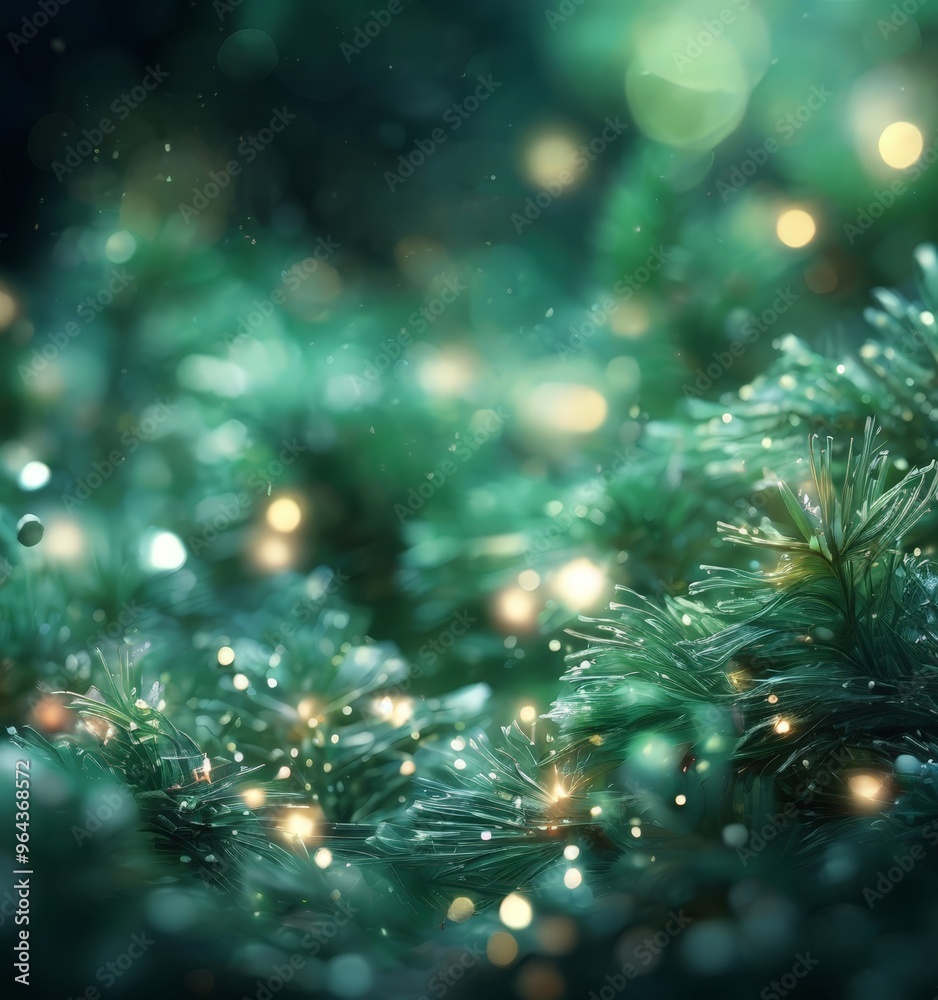 Fototapeta premium a close-up view of a Christmas tree adorned with twinkling lights, creating a warm and festive atmosphere.